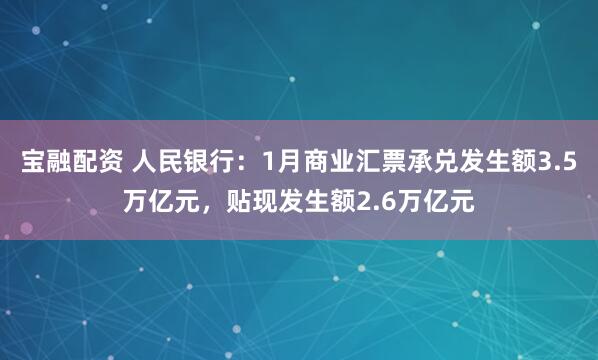 宝融配资 人民银行：1月商业汇票承兑发生额3.5万亿元，贴现发生额2.6万亿元
