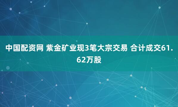 中国配资网 紫金矿业现3笔大宗交易 合计成交61.62万股