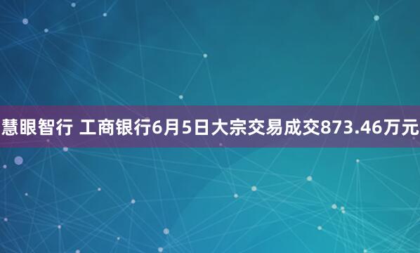 慧眼智行 工商银行6月5日大宗交易成交873.46万元