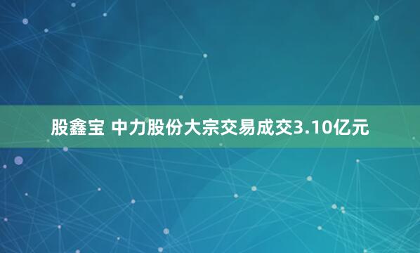股鑫宝 中力股份大宗交易成交3.10亿元