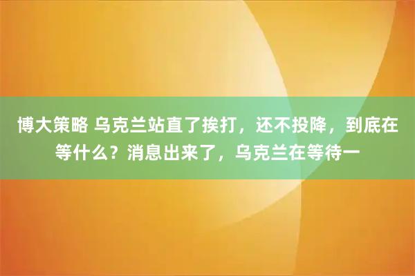 博大策略 乌克兰站直了挨打，还不投降，到底在等什么？消息出来了，乌克兰在等待一